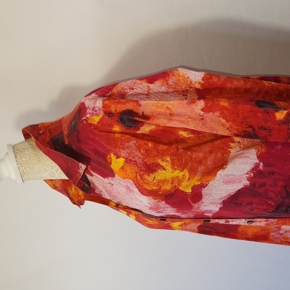 Chico's Artsy Multicolor 3/4 Button Cuff Sleeve 100% Cotton Button Down Top SZ 1 - Picture 7 of 13